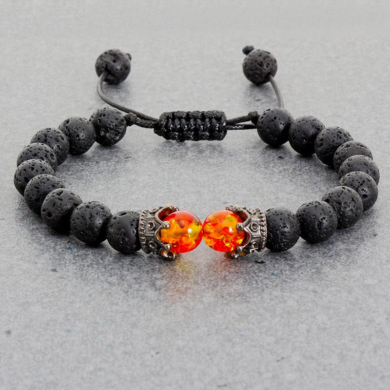 Men's Retro Volcanic Rock & Tiger Eye Crown Beaded Bracelet