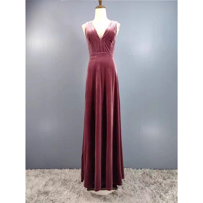 

Export Single Fall and Winter Lu Home Fashion V Neck Velvet Thick Banquet Party Adult Lady like Woman Tall and Beautiful French Dress Fuchsia XL