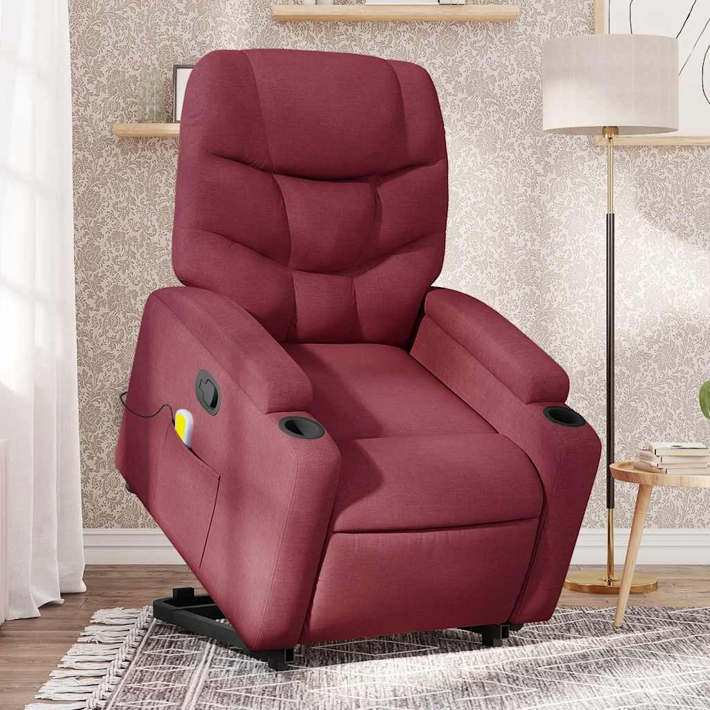 Recliner Chair with Lift Function Wine Red Fabric