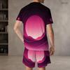 Herren Plus Size Rotes Schwarzes Bedrucktes Rundhals-Kurzarm-Oberteil Mit Taschen Zweiteiliges Shorts-Set