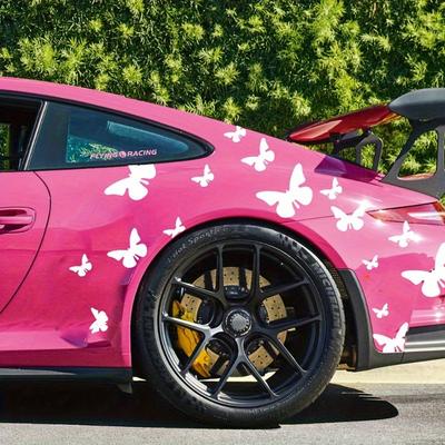 62 Pezzi Adesivi Decorativi per Auto Farfalla Rosa - Adesivi in Vinile PVC per Paraurti, Portiera Laterale e Styling Carrozzeria, Impermeabili e Durevoli, con Temi Festivi per Halloween,