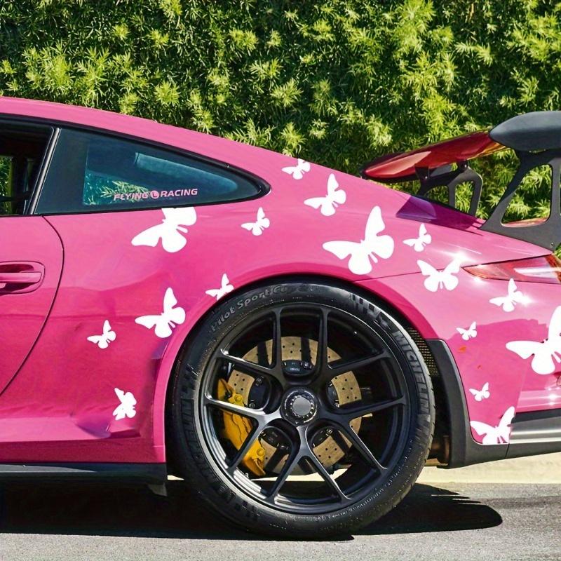 62 шт. Розовые наклейки на автомобиль с бабочками - Виниловые наклейки из ПВХ для бампера, боковой двери и стайлинга кузова, Водонепроницаемые и прочные, с праздничной тематикой для Хэллоуина,