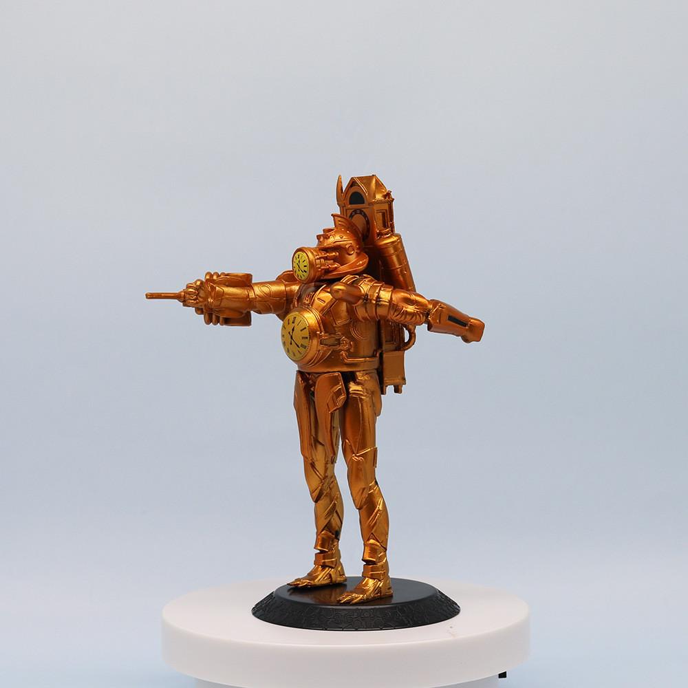 Gold Clock Man Action Figure Hand-made Joint Movable Transforming Clock Man King Toy Decor 17cm Pvc