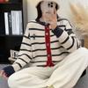 Rellawear Women Lamlen Stripe Bear Knit Cardigan 2color Mq241212