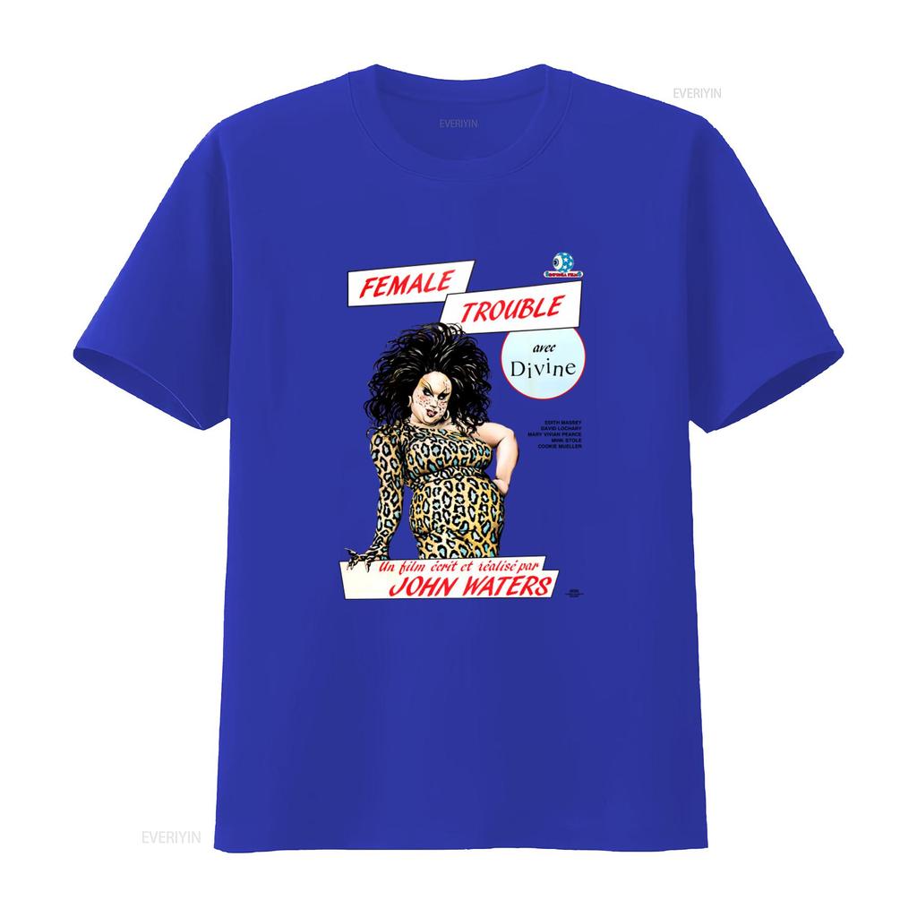 Female Trouble John Waters French Promo T Shirt with Divine Print Retro Cult Film Design vintage Washed Comfortable Versatile