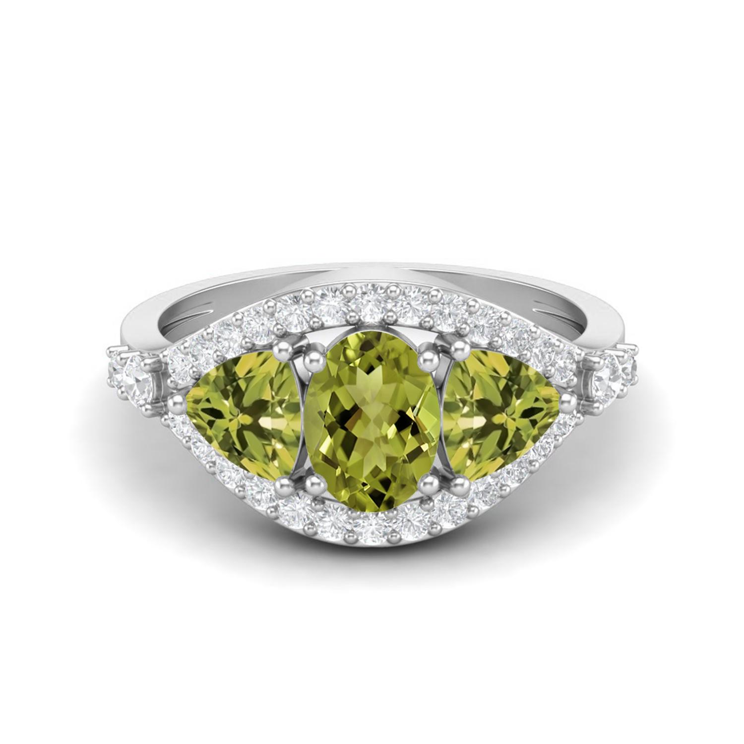 2.6 Ctw Oval Peridot 925 Sterling Silver Three Stone Women Engagement Ring 7