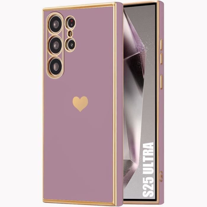 Coque Silicone - Booling - pour Samsung Galaxy S25 Ultra - Antichoc - Souple - Violet avec Motif Cœur