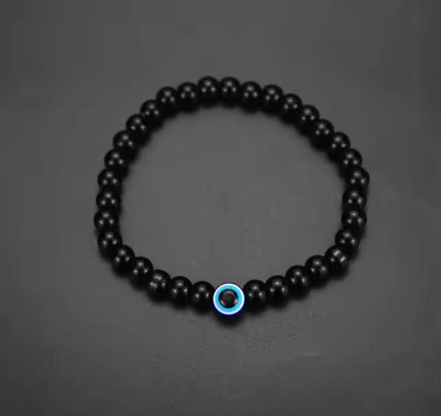 Retro Devil's Eye Bracelet: 6mm Tiger Eye & White Turquoise Beads, Elastic & Versatile