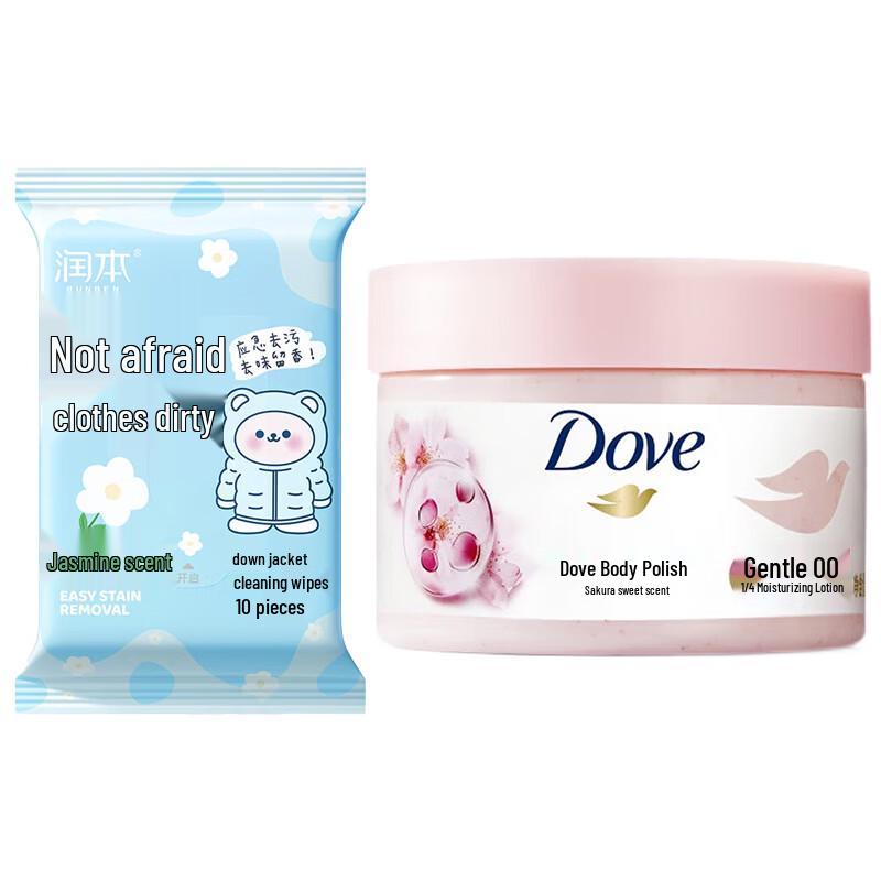 Runben Down Jacket Wipes & Dove Body Scrub Set