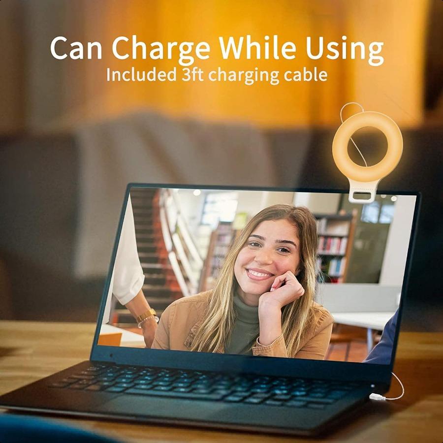 Clip on Ring Light Kimwood Rechargeable 60 LED Selfie Ring Light for Phone Laptop Tablet odels 5 Level Brightn