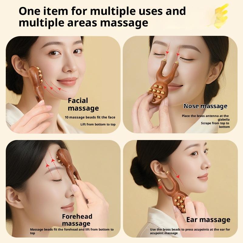 12 Kupferperlen Guasha Gesichtsmassagegerät Sandelholzgriff Faszienlifting Gesicht Manuelles Massagegerät Antistatisch Froschform Handheld