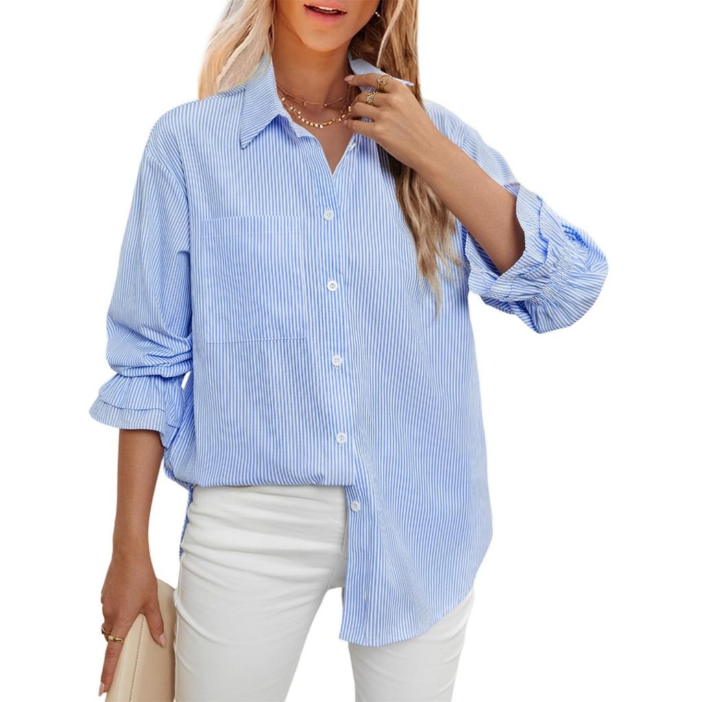 Fashionable Women's Striped Casual Shirt Tops Long Sleeve Shirt