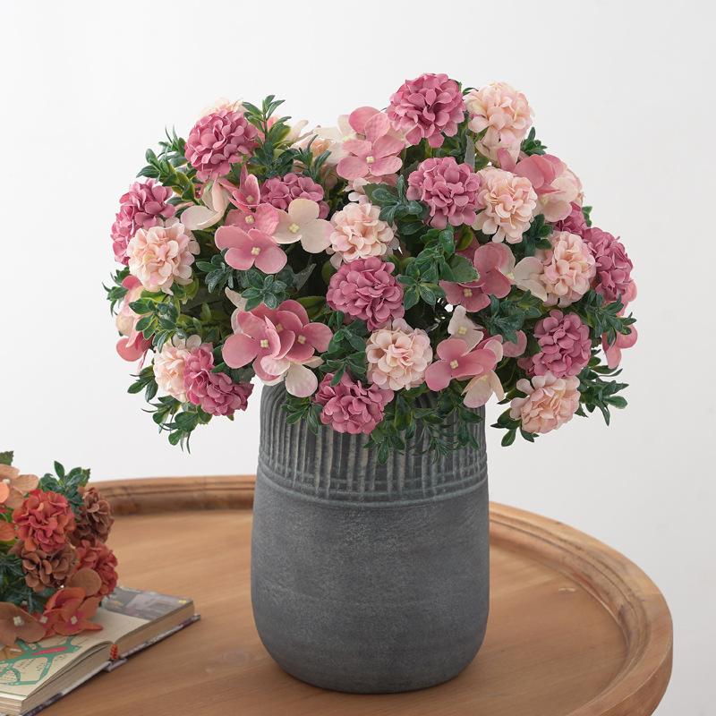 5-pronged Vintage Hydrangea, Silk Flower, Artificial Flower, Green Plant, Wedding Photography, Home Decoration Arrangement
