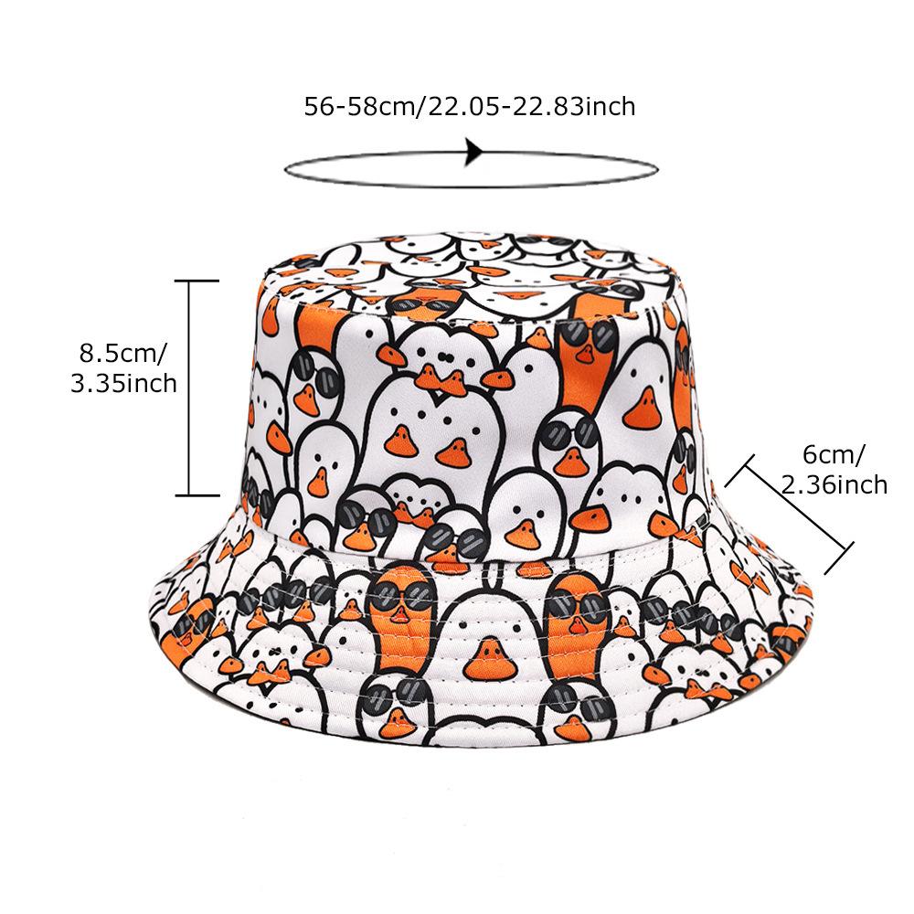 Cartoon Duck Bucket Hat White Cute Pattern Printing Fisherman Hats Double Sides Unisex Adult Panama Cap Caps For Men Momen