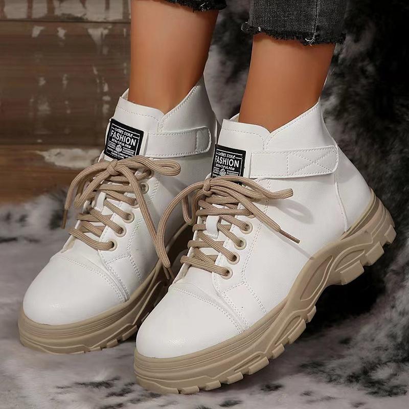 

Черные ботинки на шнуровке на платформе, женские, осень-зима 2024, ботильоны на толстой подошве, женская мода, искусственная кожа, мотоциклетная обувь 43 белый