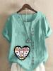 Women's Fashion Love Letter Print Shot Sleeve T-shirt Loose Cotton Shirt Casual Loose Summer Blouse Tops Plus Size