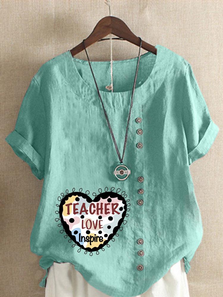 Women's Fashion Love Letter Print Shot Sleeve T-shirt Loose Cotton Shirt Casual Loose Summer Blouse Tops Plus Size