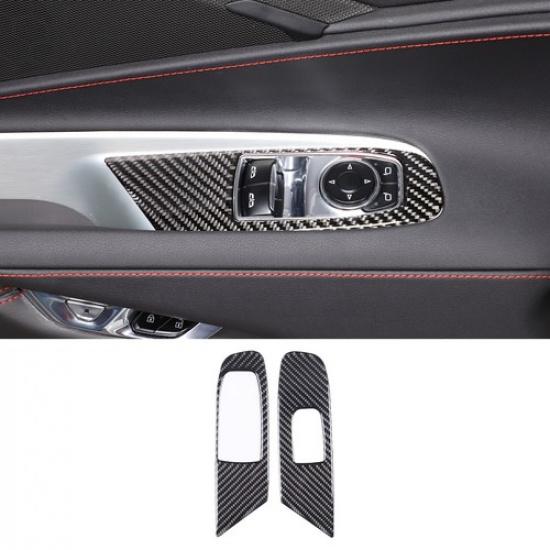 Soft Carbon Fiber Window Lift Switch Panel Cover Trim For Chevrolet Corvette C8