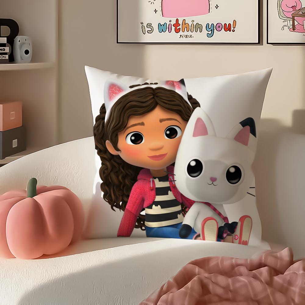 Playful Kids Cartoon Gabbys Dollhouse Cushion Cover Pillowcase Short Plush Invisible zipper Room Sofa Cushion Cover