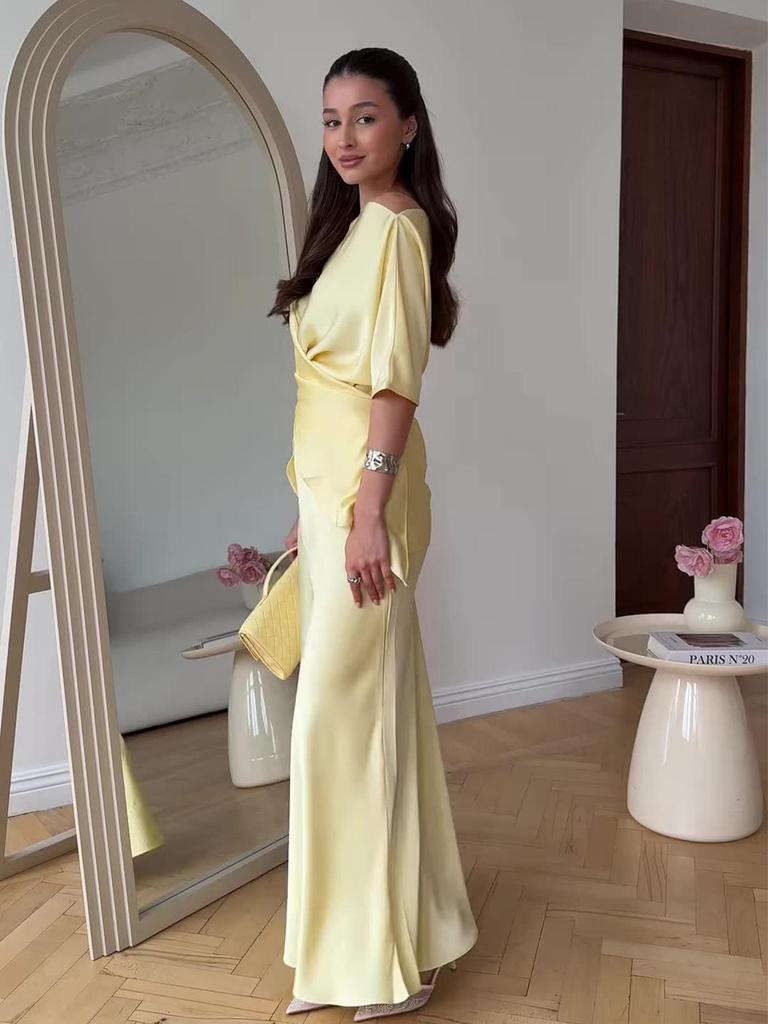 2025 Summer Noble Sexy Short Sleeve Long Dress Set for Women