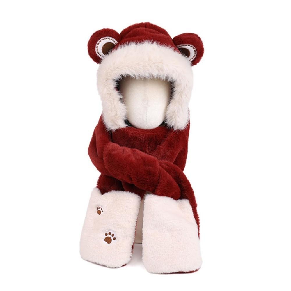 

Fashion Winter Balaclava One-Piece Hooded Hat Ear Protection Cap Winter Accessories Thickened Neck Collar for Women красный