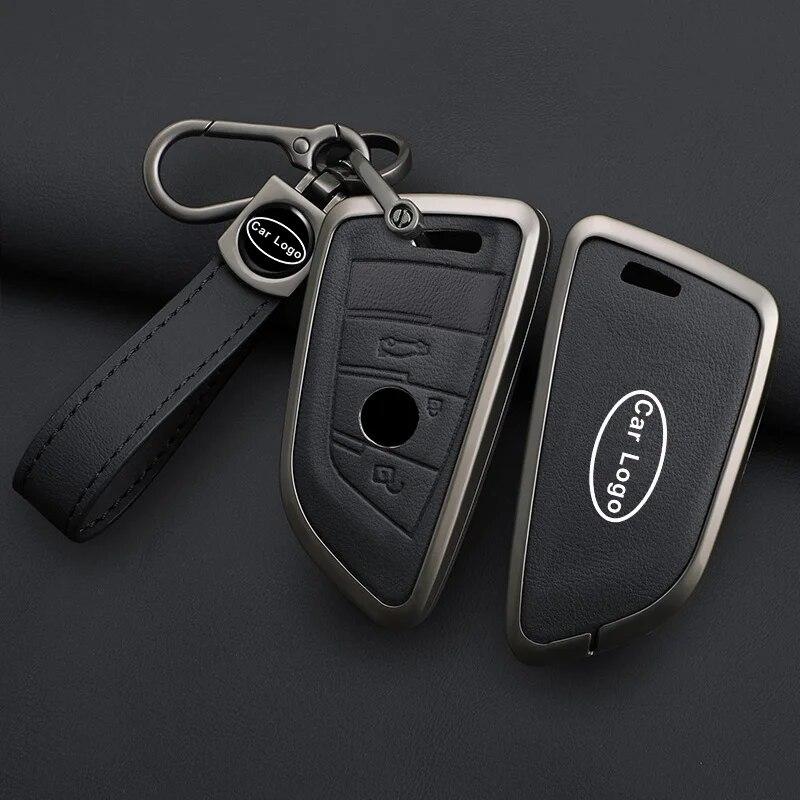 Zinc Alloy Leather Car Key Case for BMW X1 X3 X5 X6 X7 F20 F15 F16 F48 G20 G30 G01 G02 G05 G11 G32 1 3 7 Series Accessories