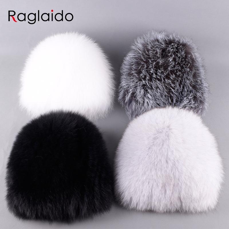 Real Fox Fur Hats Russian Women Knittd Cap Brand High Quality Hand Sewing Winter Beanies Natural Fur Snow Hat