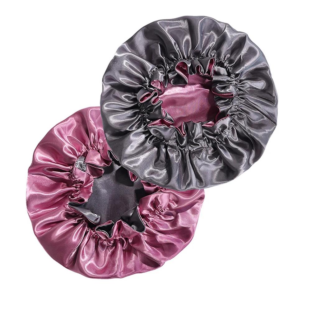 New Women's Satin Solid Sleeping Hat Night Sleep Hair Care Bonnet Nightcap Silky Shower Caps Comfortable Flower Band Unisex Cap