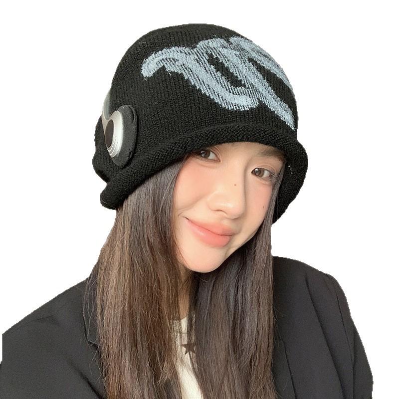 Korean Version of Personalized Jacquard Warm Cold Hat Autumn and Winter Outdoor Hat Women's Windproof Plus Velvet Pile Hats and Bag Head Hat Trendy