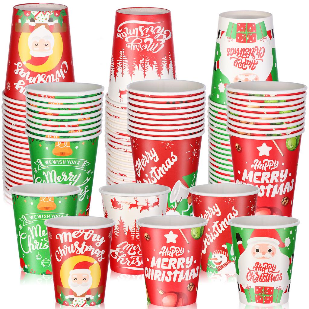 120 Packs Christmas Disposable Cups 9Oz Disposable Coffee Cups Christmas Paper Cups Hot Chocolate Cocoa Cup Christmas Party Supp