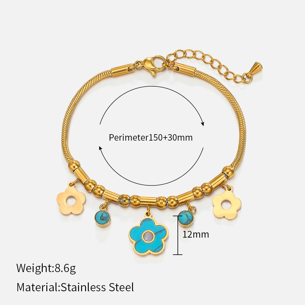 European and American fashion flower titanium steel bracelet personalized fashion turquoise 18K gold-plated stainless steel bracelet women