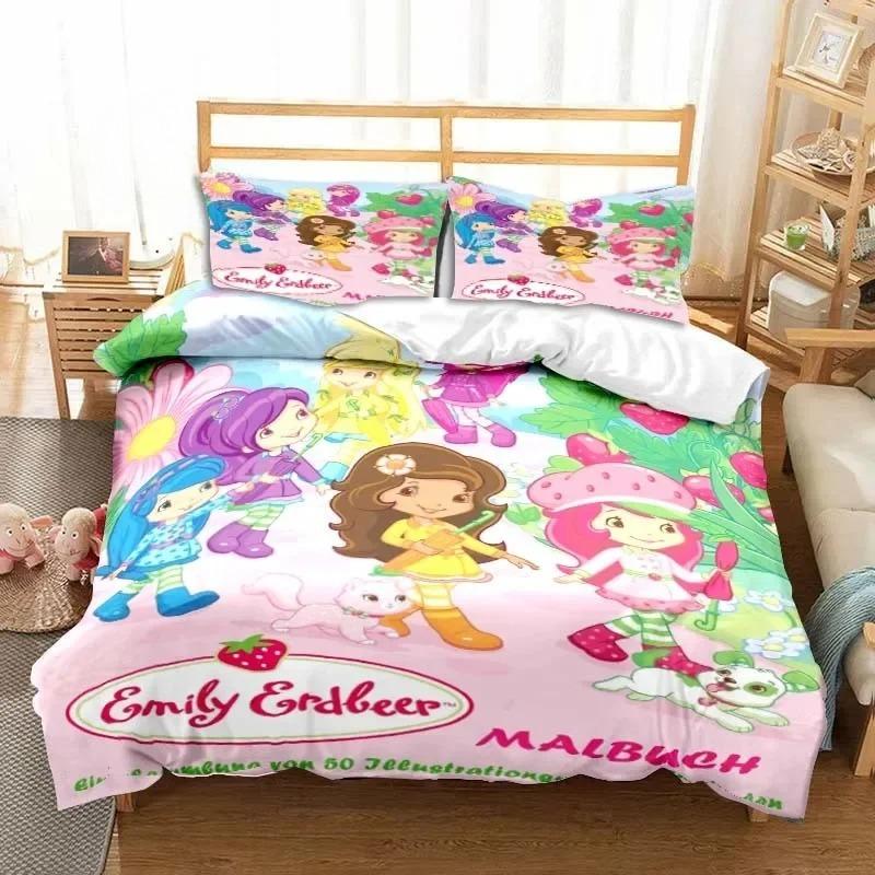 Exquisite 3D Strawberry Wallpaper Anime Girl Digital Printing Bedding Set Duvet Cover Comforter Bed Youth Kids Girl Boys Gift