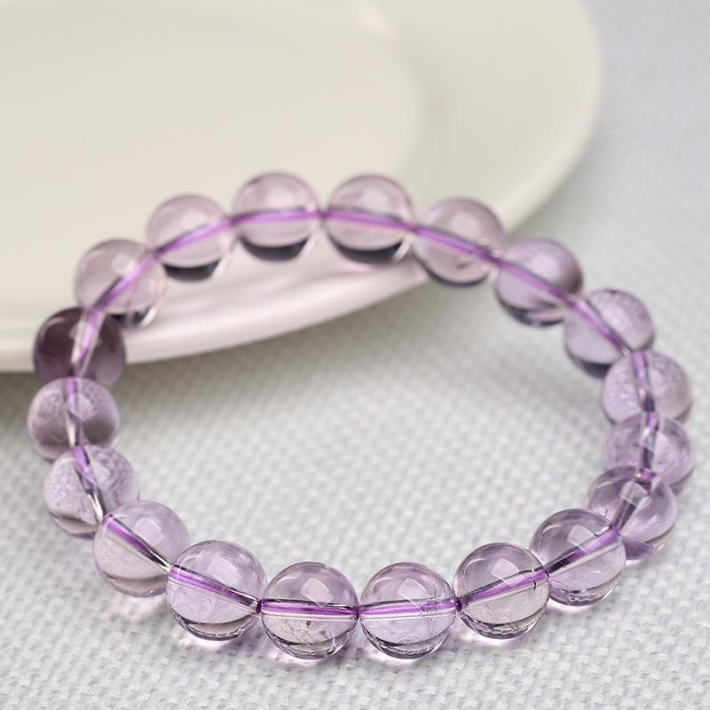 Hongchu Crystal Natural Bolivian Amethyst Bracelet Ice-clear Mirror-finish Light Amethyst Bead Bracelet