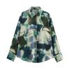 2025 Spring Women's Retro Print Silk Satin Lapel Shirt