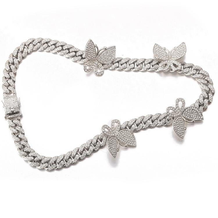 Bling Cuban Link Chain Butterfly Choker Necklace Thick Rapper Chains Hip-Hop