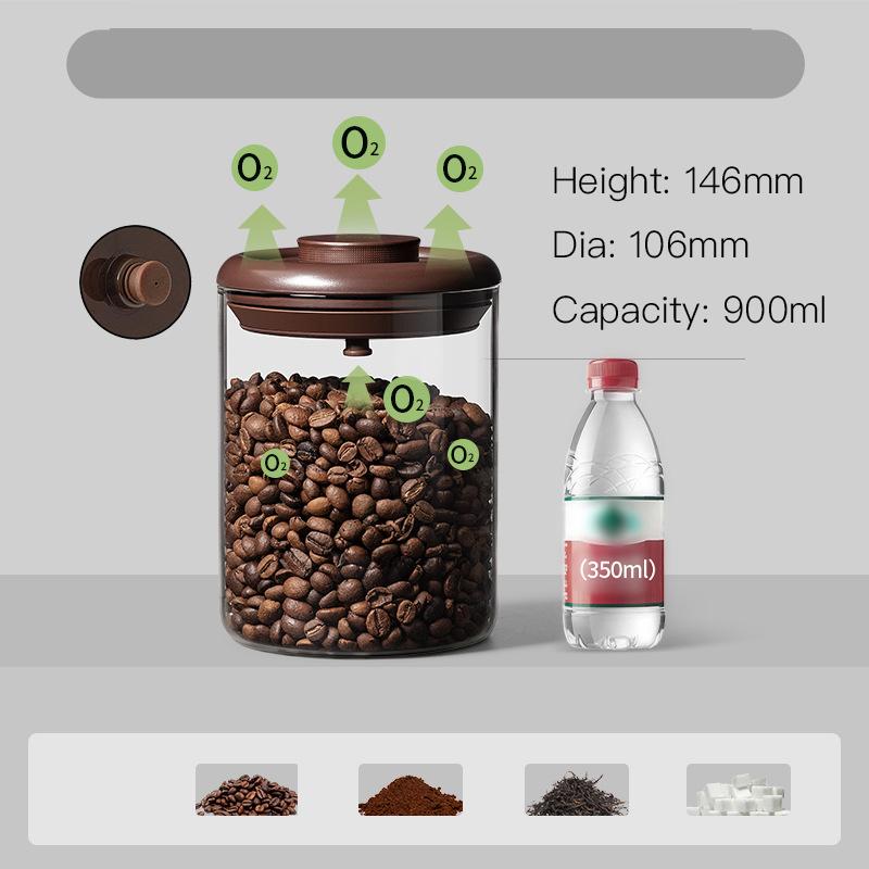 Coffee Beans Vacuum Sealed Tank Household Anti-UV Glass Food Storage Tank For Moisture-proof Air Extraction Tea Storage Tank
