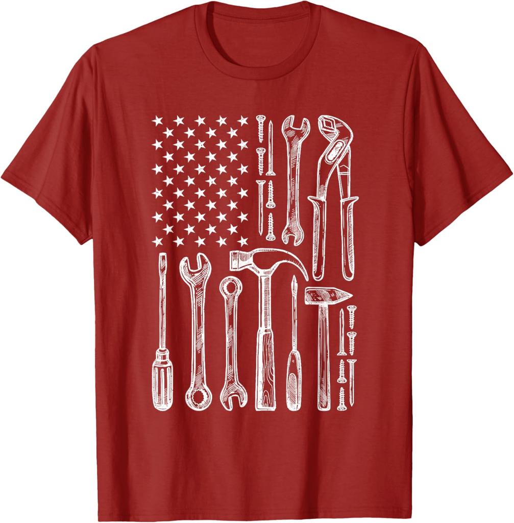Tools American Flag Graphic Tee Men Mechanic Craftsman Vintage Cotton T-Shirt