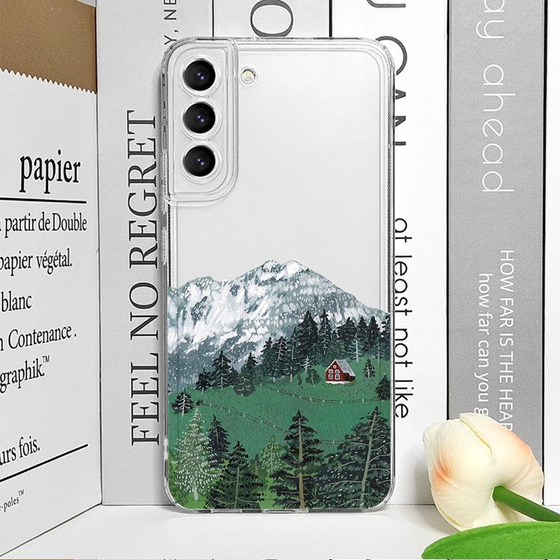 Painting House Mountain Landscape Clear Phone Case for Motorola Moto Edge 40 Pro G72 G73 G71 G60 G22 G52 G9 Play Soft Cover Y2K