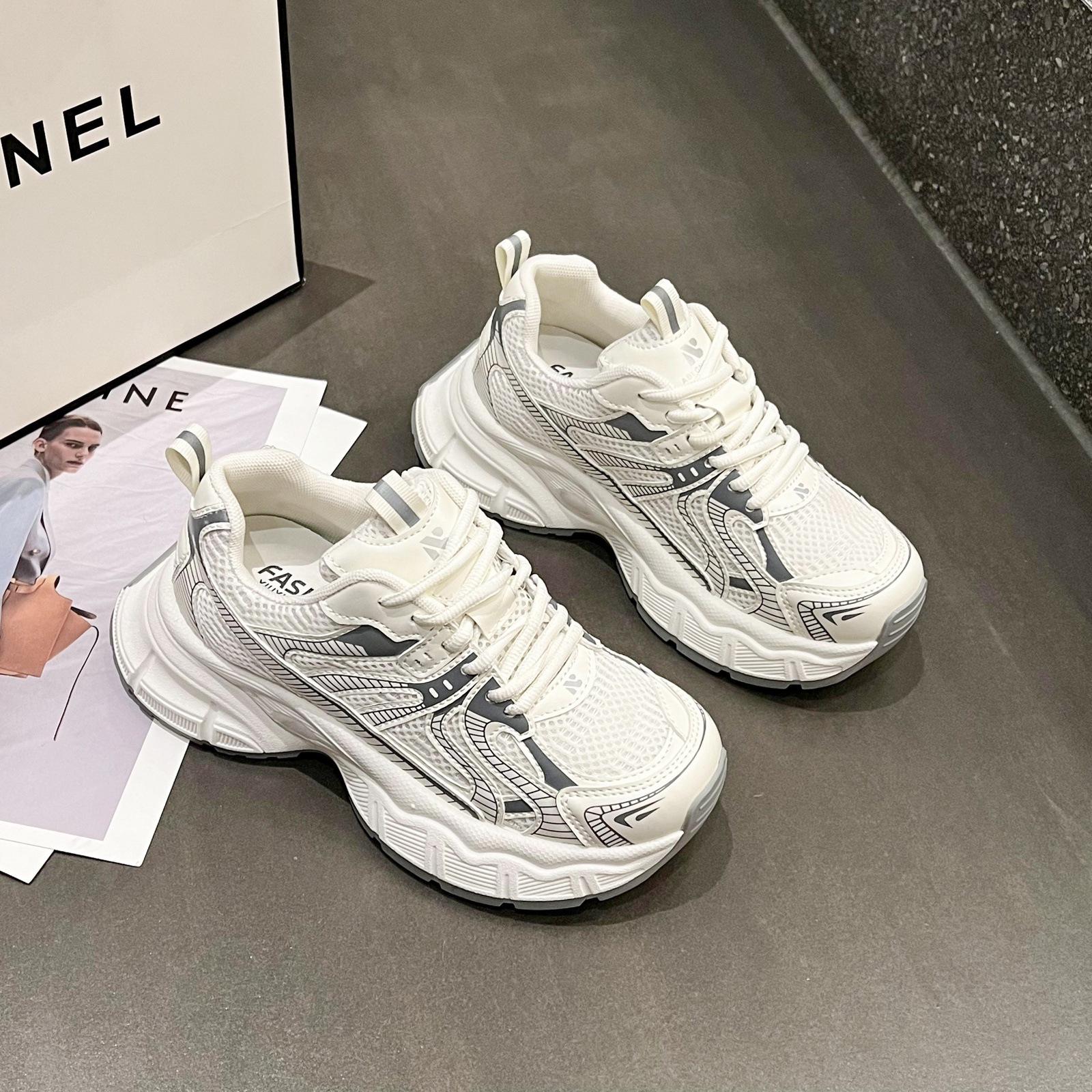 

Platform shoes women s new summer mesh casual shoes silver and white retro sneakers step on shit 35 бежевий