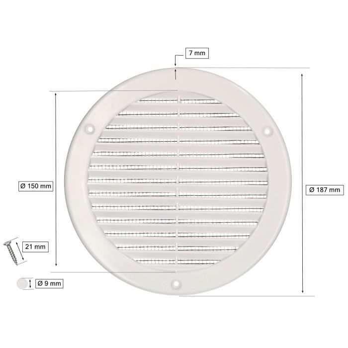 Grille d'aération - KOTARBAU - Ronde - 150 mm - Blanc - Moustiquaire