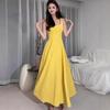 Holiday Wind Lace-up Halter Suspender U-neck Dress, High-end Women's Summer Waist A-shaped Long Dress Wholesale