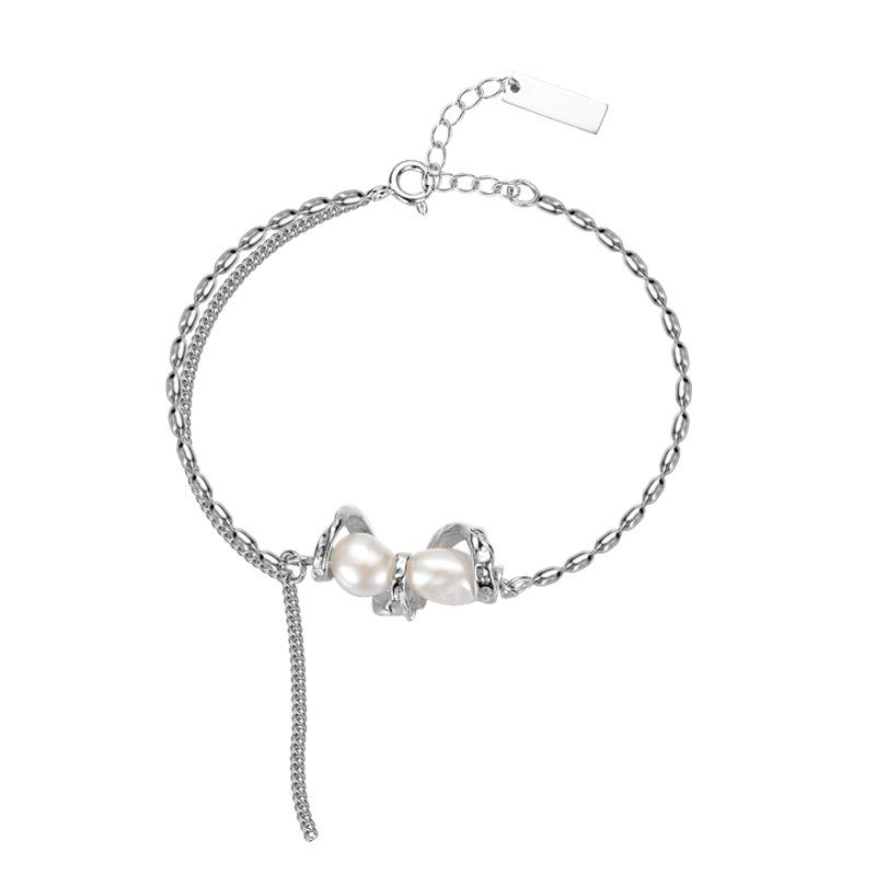 Versione Coreana Bracciale Minimalista con Perline di Riso All'Ingrosso da Donna Argento Puro S925 Nicchia Stile Freddo e Indifferente Lusso Leggero Perle Artigianali