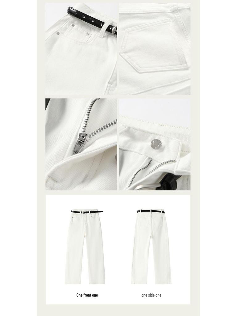 Black Beans Vibe: Women's Summer Mid-Waist Straight-Leg White Jeans