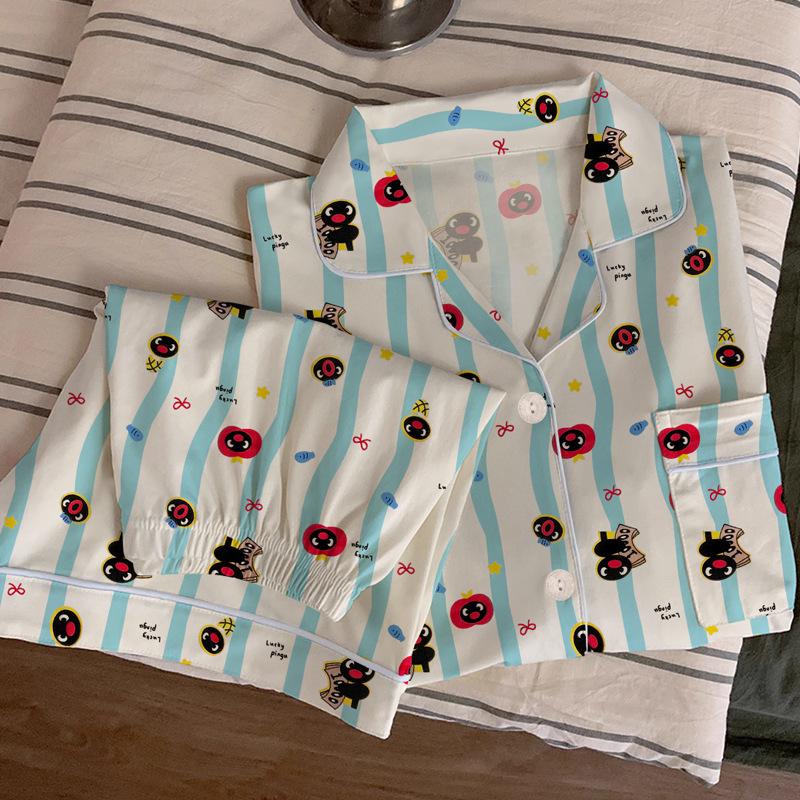 

Мультяшная милая пижама Бубу: Домашняя одежда из двух частей с коротким рукавом в студенческом стиле L (100-115 lbs)