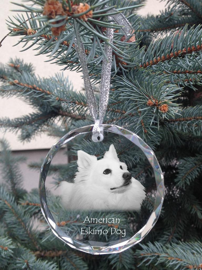 American Eskimo Dog, American Spitz - Crystal Bauble with a Photo, Dog Photo In Crystal, Personalized Christmas Tree Ornament by Art-Dog Brand