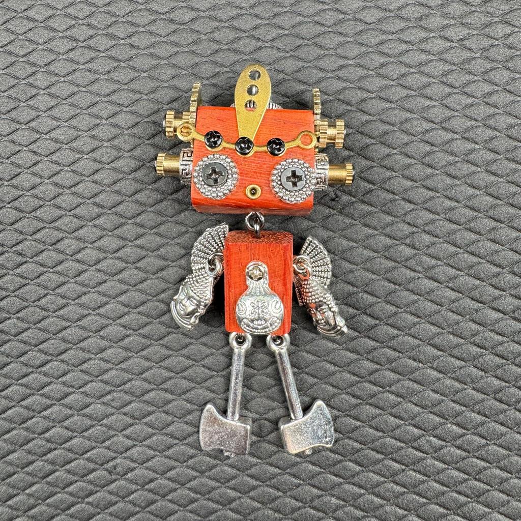 Handmade Punk Robot Pendant Wooden Head Body Hammer Shovel Axe Microphone Badminton Racket Keychain Necklace Pendant
