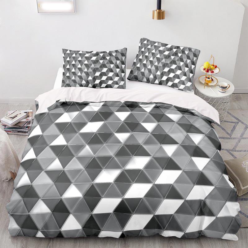 3D Printed Gray Geometric Pattern Duvet Cover Set King Queen Twin Full Size Polyester Comforter Cover for Kids Teen Bedding Set