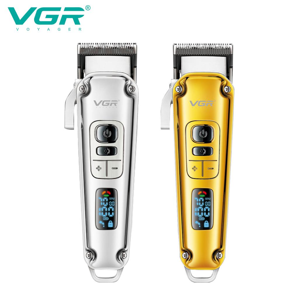 VGR Electric Hair Clipper Metal Retro Men's Electric Hair Clipper Oil Head Carved LED Smart Digital Hair Clipper Fashion Professional Personal Care