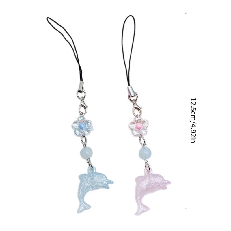 Cute Ocean Themed Keychain Pendant Dolphin Phone Pendant Beaded Pendant Lovely Accessory Suitable for Phone Books Bag