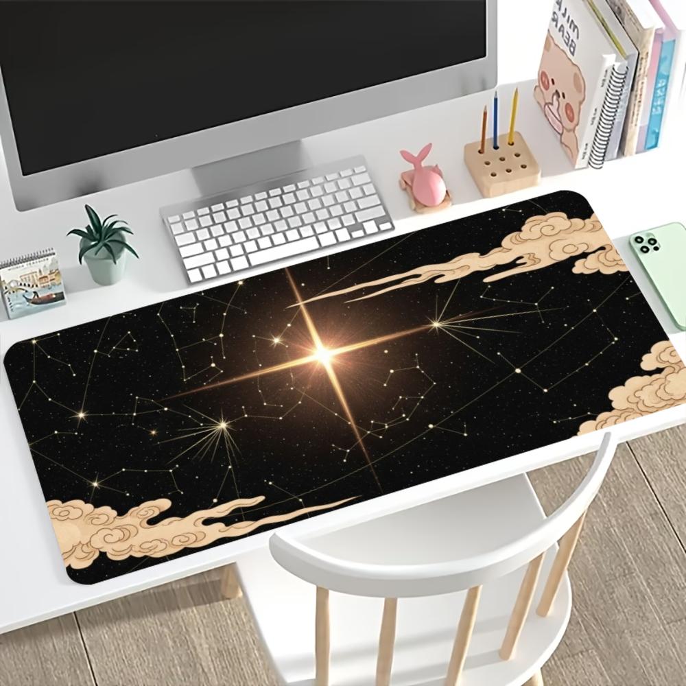 Starry Moon Cloud Large Extended Gaming Mouse Pad Non Slip Desk Surface Golden Night Sky Print For Gaming And Office Use